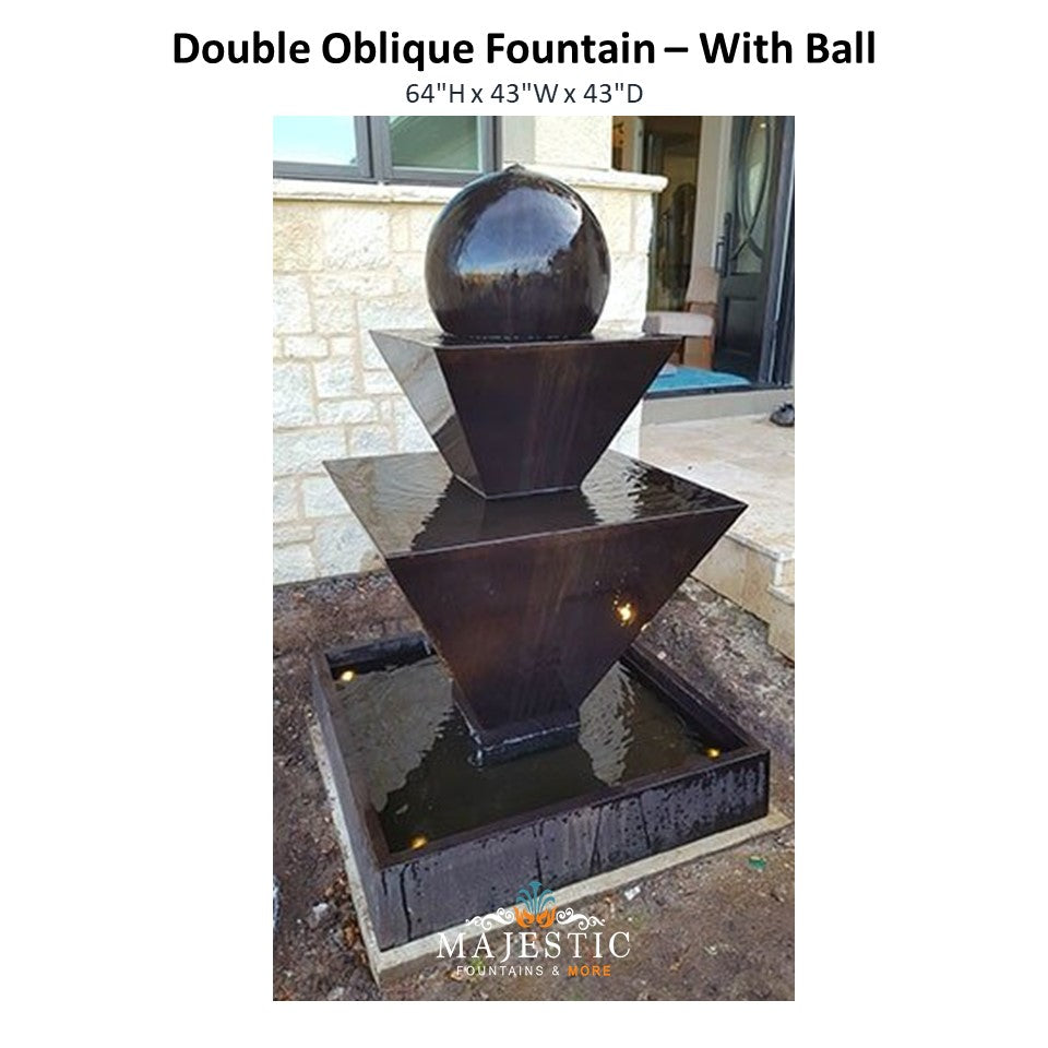 Double Oblique Fountain With Ball - Majestic Fountains and More