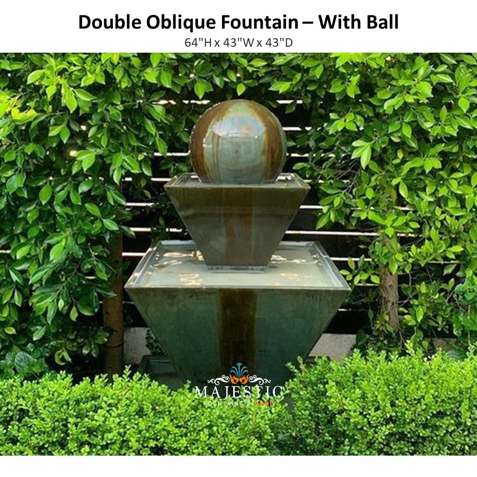 Double Oblique Fountain With Ball - Majestic Fountains and More