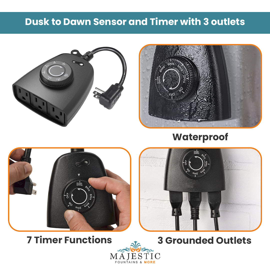 Dusk to Dawn Sensor and Timer with 3 outlets - Majestic Fountain and More