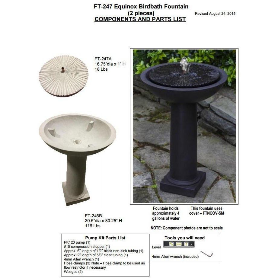 Equinox Birdbath Fountain  in Cast Stone by Campania International FT-247 - Majestic Fountains