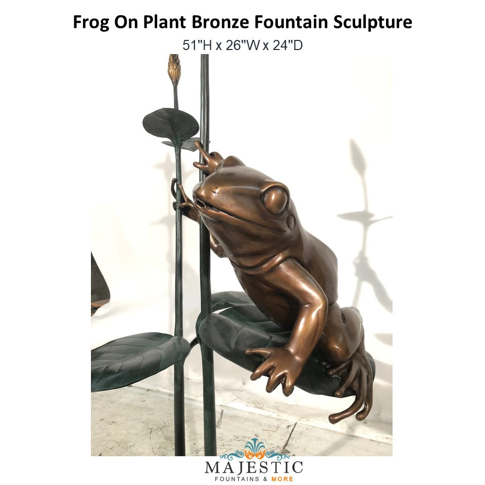 Frog On Plant Bronze Fountain Sculpture - Majestic Fountains and More