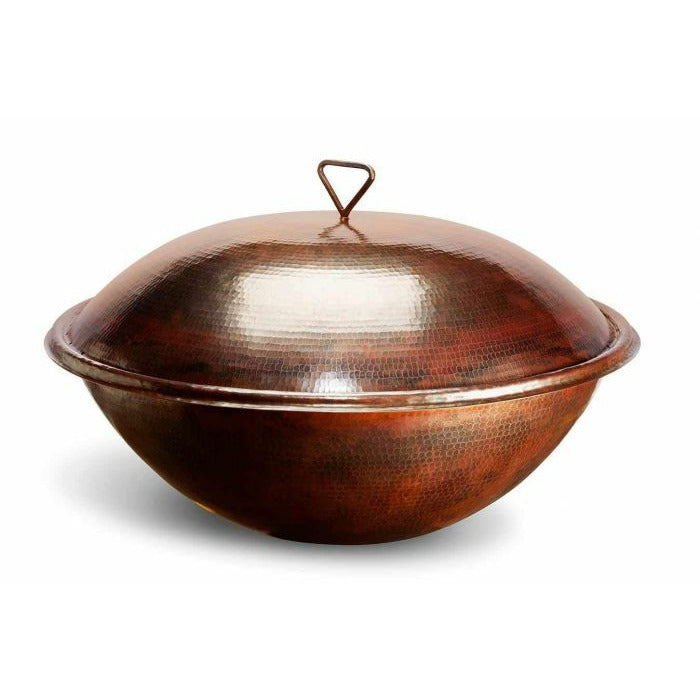 HPC Tempe Fire and Water Bowl in Hammered Copper with Lid - Majestic Fountains and More