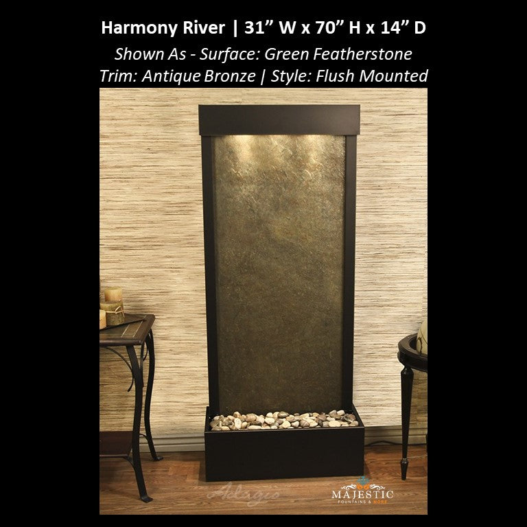 Adagio Harmony River - Flush Mounted towards Rear of the Base 70"H x 31"W - Indoor Floor Fountain - Majestic Fountains