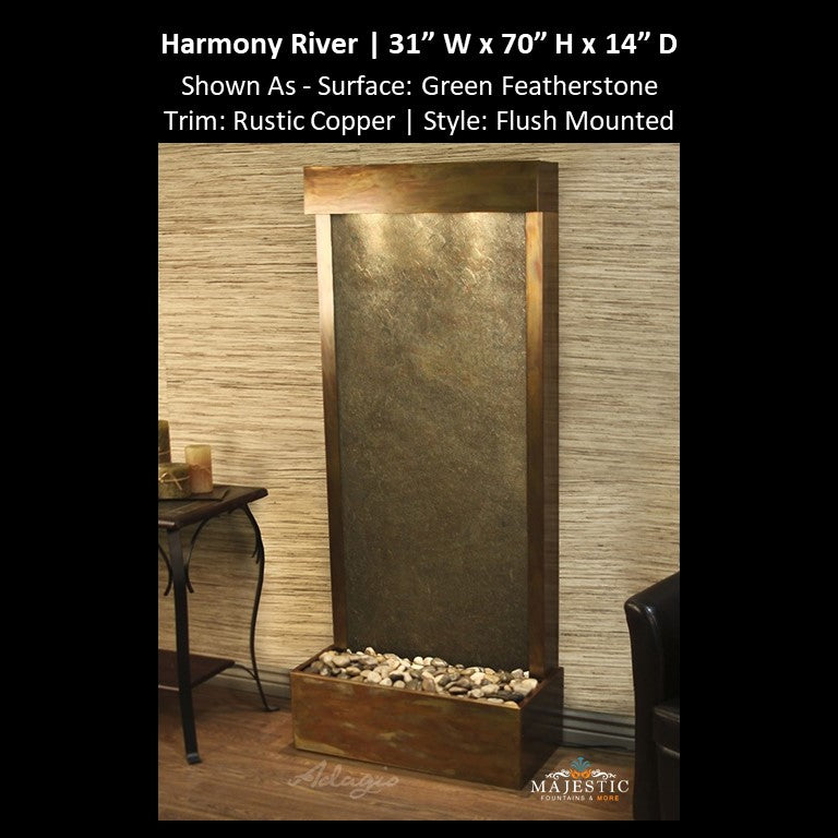 Adagio Harmony River - Flush Mounted towards Rear of the Base 70"H x 31"W - Indoor Floor Fountain - Majestic Fountains