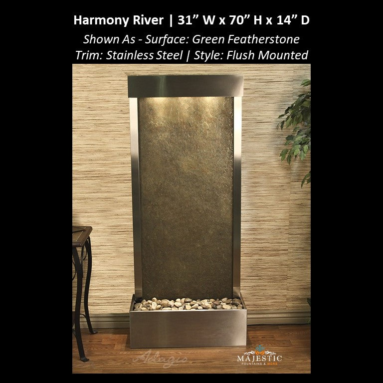 Adagio Harmony River - Flush Mounted towards Rear of the Base 70"H x 31"W - Indoor Floor Fountain - Majestic Fountains