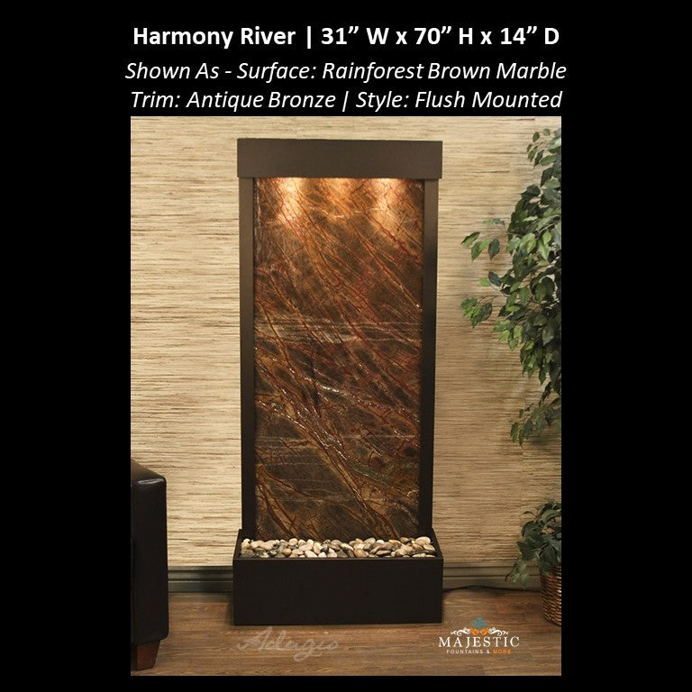 Adagio Harmony River - Flush Mounted towards Rear of the Base 70"H x 31"W - Indoor Floor Fountain - Majestic Fountains