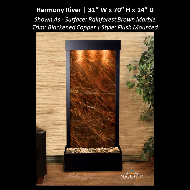 Adagio Harmony River - Flush Mounted towards Rear of the Base 70"H x 31"W - Indoor Floor Fountain - Majestic Fountains