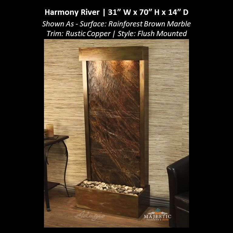 Adagio Harmony River - Flush Mounted towards Rear of the Base 70"H x 31"W - Indoor Floor Fountain - Majestic Fountains