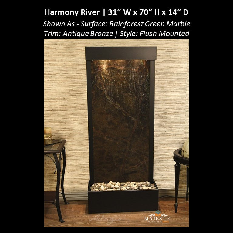 Adagio Harmony River - Flush Mounted towards Rear of the Base 70"H x 31"W - Indoor Floor Fountain - Majestic Fountains