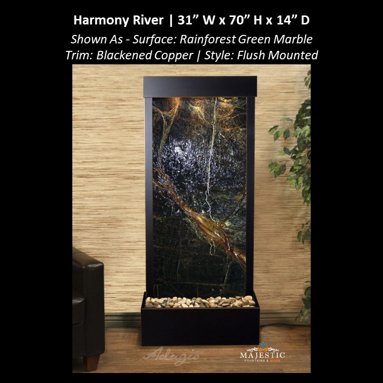 Adagio Harmony River - Flush Mounted towards Rear of the Base 70"H x 31"W - Indoor Floor Fountain - Majestic Fountains