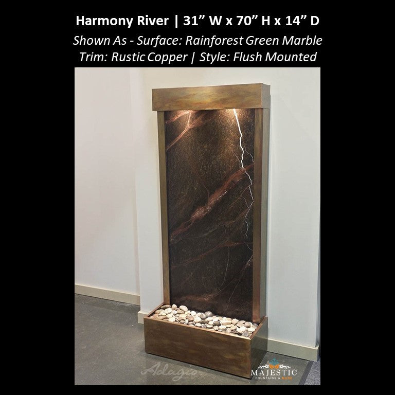 Adagio Harmony River - Flush Mounted towards Rear of the Base 70"H x 31"W - Indoor Floor Fountain - Majestic Fountains