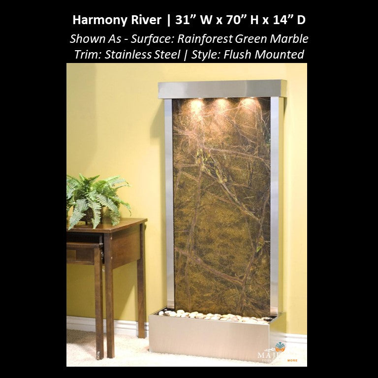 Adagio Harmony River - Flush Mounted towards Rear of the Base 70"H x 31"W - Indoor Floor Fountain - Majestic Fountains