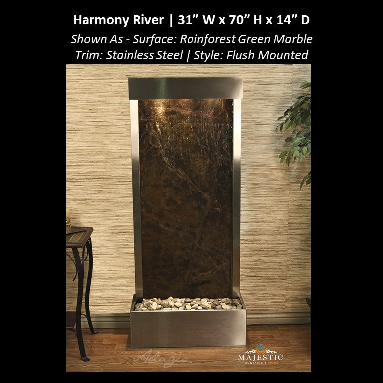 Adagio Harmony River - Flush Mounted towards Rear of the Base 70"H x 31"W - Indoor Floor Fountain - Majestic Fountains