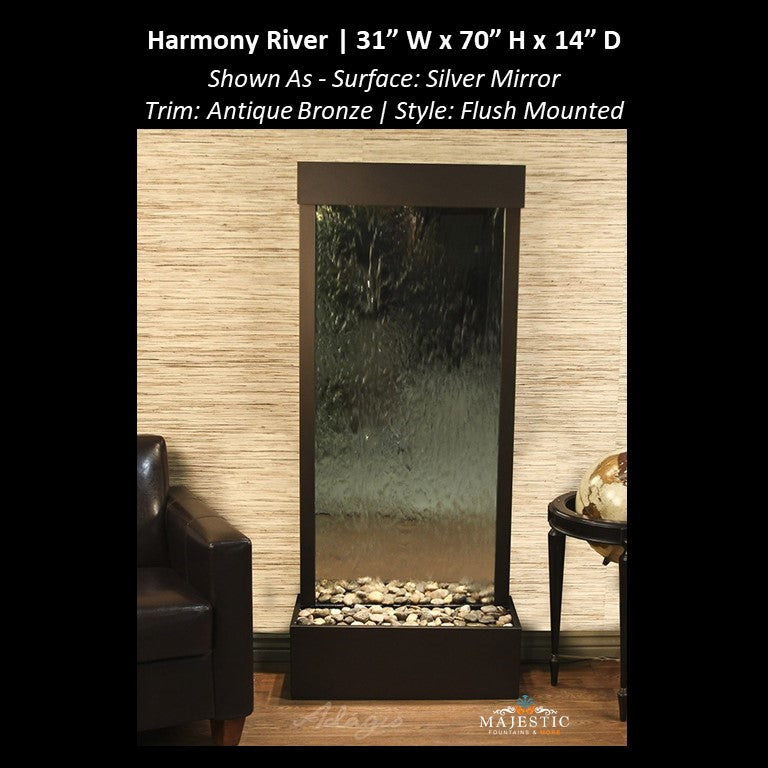 Adagio Harmony River - Flush Mounted towards Rear of the Base 70"H x 31"W - Indoor Floor Fountain - Majestic Fountains