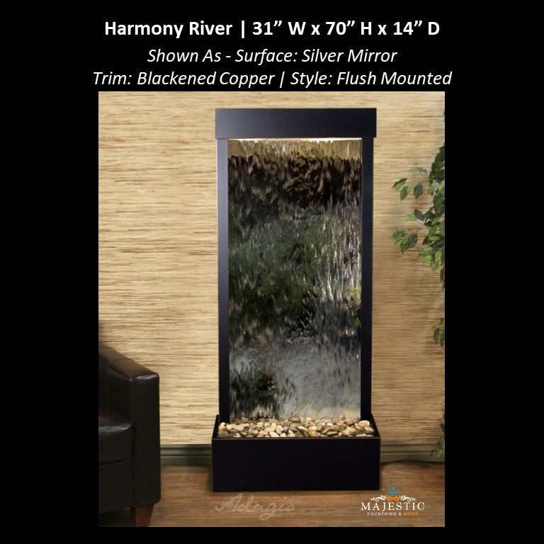 Adagio Harmony River - Flush Mounted towards Rear of the Base 70"H x 31"W - Indoor Floor Fountain - Majestic Fountains