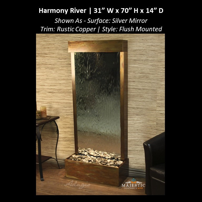 Adagio Harmony River - Flush Mounted towards Rear of the Base 70"H x 31"W - Indoor Floor Fountain - Majestic Fountains