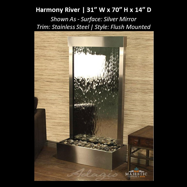 Adagio Harmony River - Flush Mounted towards Rear of the Base 70"H x 31"W - Indoor Floor Fountain - Majestic Fountains