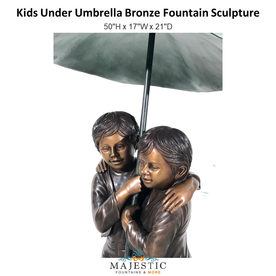 Kids Under Umbrella Bronze Fountain Sculpture - Majestic Fountains and More.