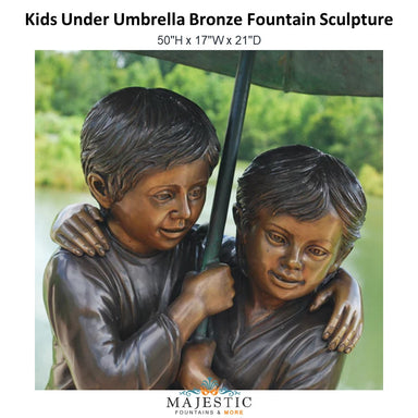 Kids Under Umbrella Bronze Fountain Sculpture - Majestic Fountains and More.