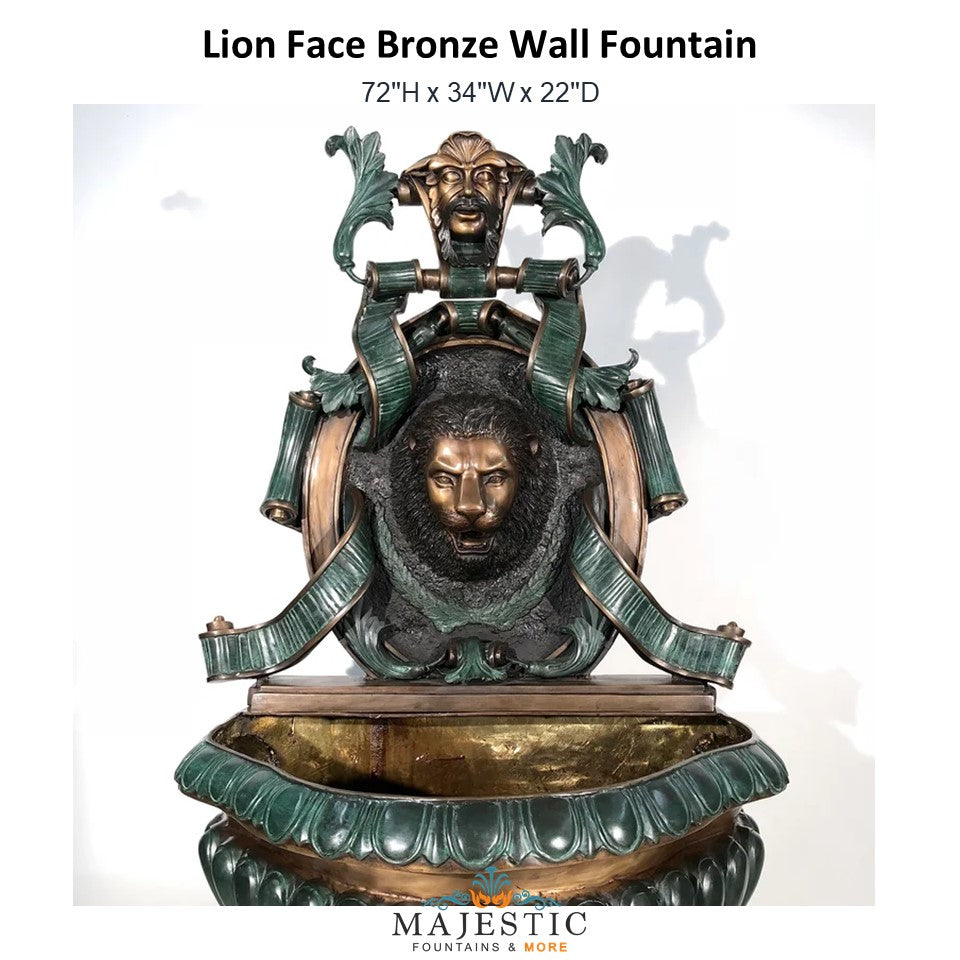 Lion Face Bronze Wall Fountain - Majestic Fountains and More