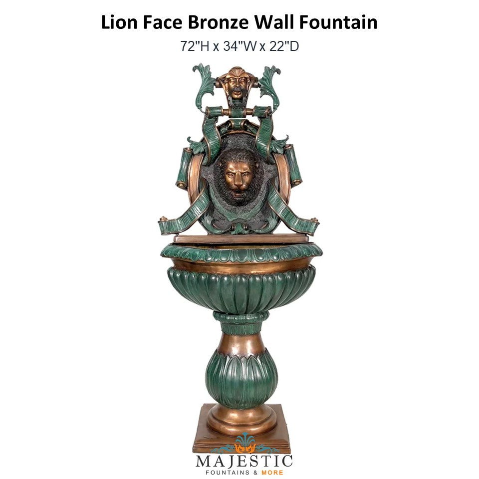 Lion Face Bronze Wall Fountain - Majestic Fountains and More