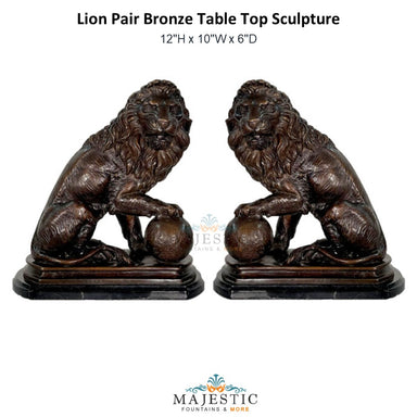 Lion Pair Bronze Table Top Sculpture - Majestic Fountains and More