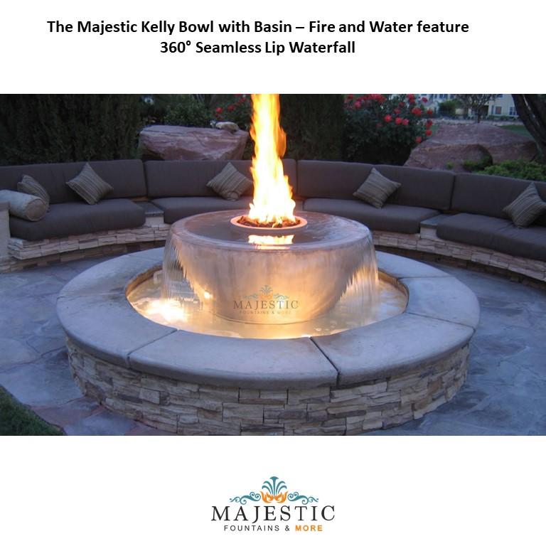 The Majestic Kelly Bowl with 6ft Wide Pool Fire and Water feature - Outdoor Fire Fountain - Majestic Fountains