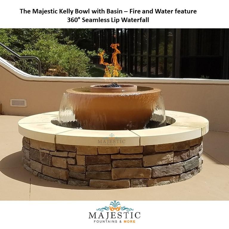 The Majestic Kelly Bowl with 6ft Wide Pool Fire and Water feature - Outdoor Fire Fountain - Majestic Fountains