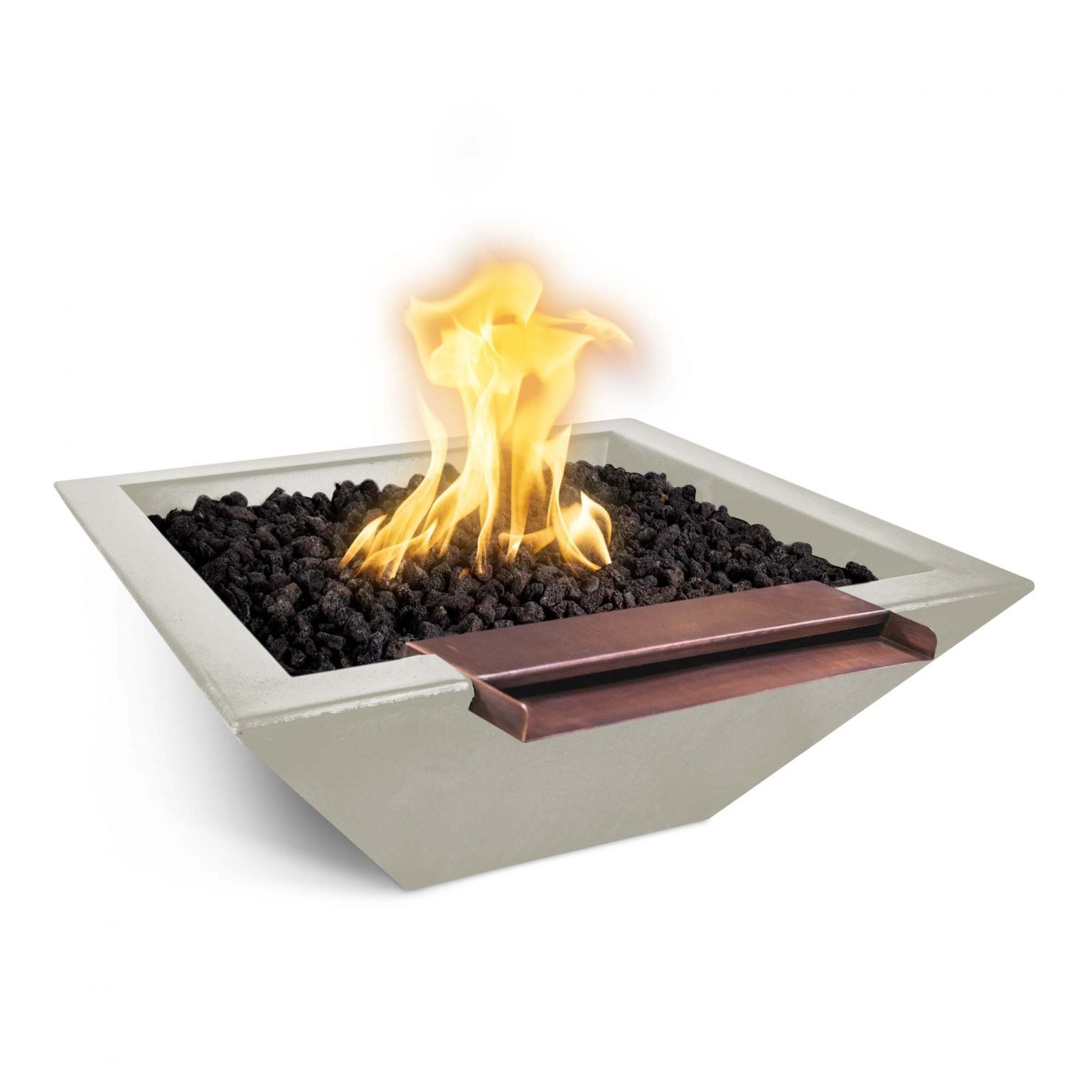 TOP Fires Maya Fire & Water Bowl with Wide Spill in GFRC Concrete by The Outdoor Plus - Majestic Fountains