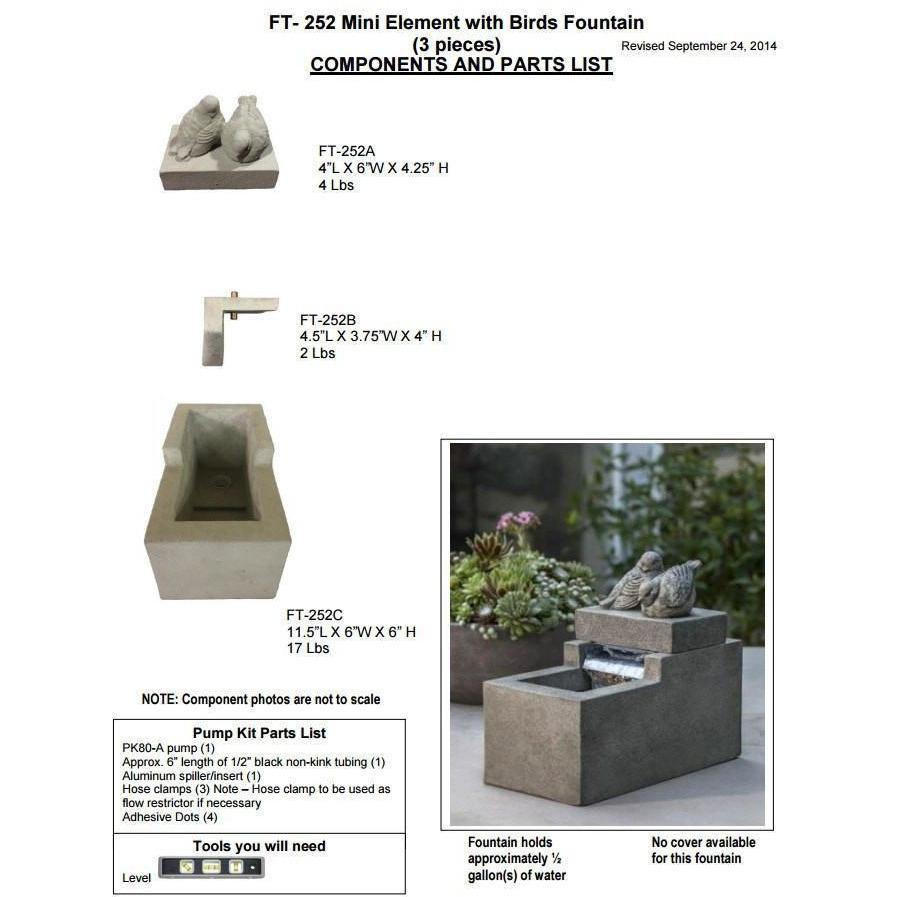 Mini Element With Birds Fountain in Cast Stone by Campania International FT-252 - Majestic Fountains