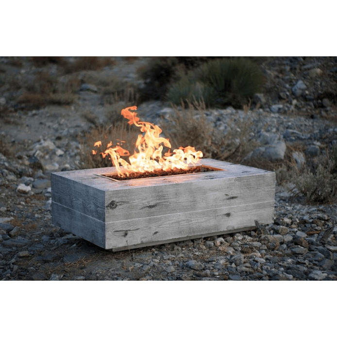 TOP Fires Coronado Rectangle Fire Pit in Wood Grain Concrete by The Outdoor Plus - Majestic Fountains