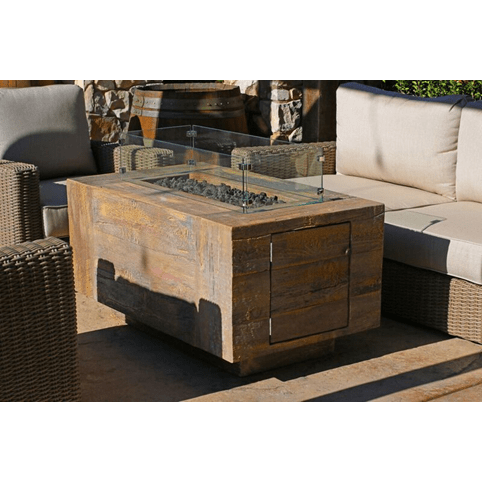 TOP Fires Catalina Rectangle Fire Pit in Wood Grain Concrete by The Outdoor Plus - Majestic Fountains