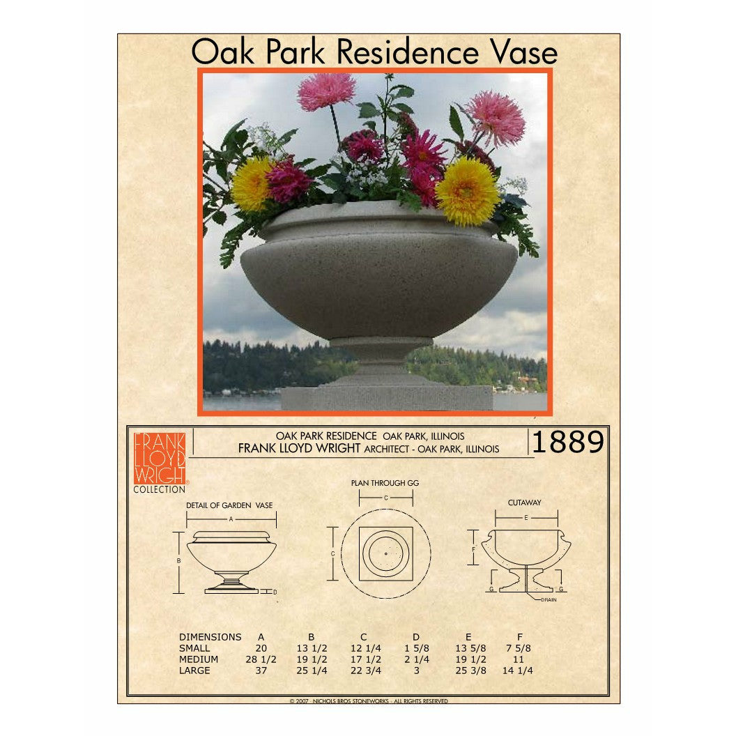 Frank Lloyd Wright - Oak Park Residence Vase Planter - Majestic Fountains