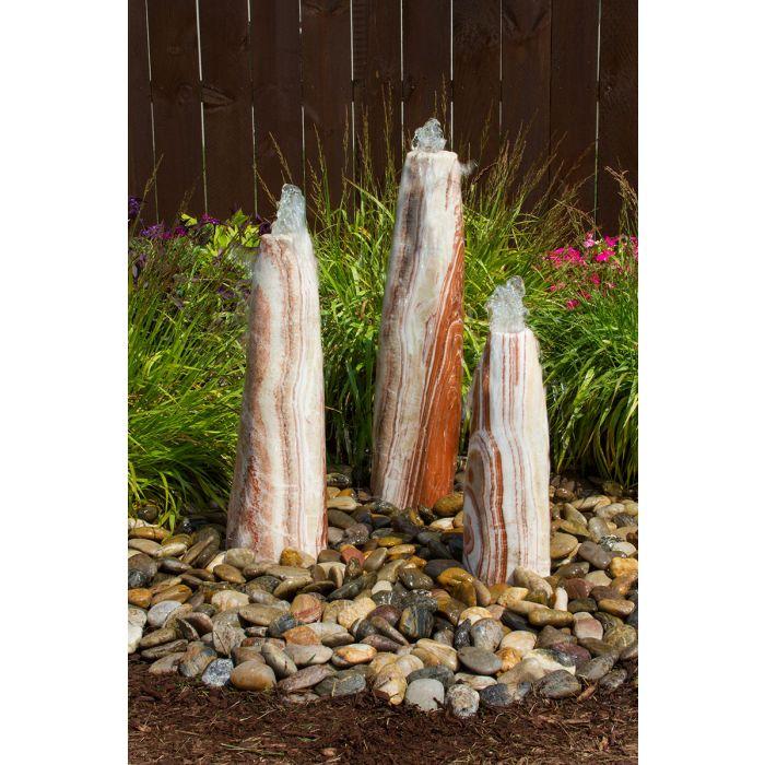 Red Onyx - Triple stone Pillar  - Complete Fountain Kit - Majestic Fountains