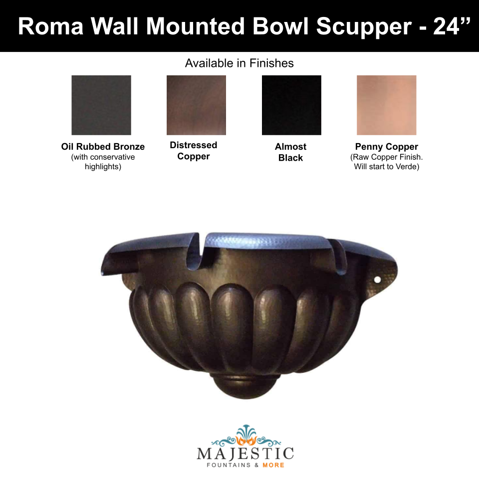 Roma Wall Mounted Bowl Scupper 24 inches Majestic Fountains and More