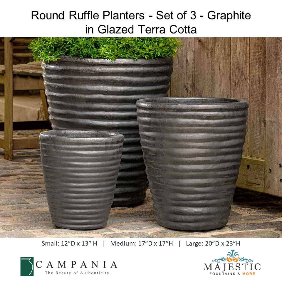 https://www.majesticfountains.com/cdn/shop/products/RoundRufflePlanters-Setof3-GraphiteinGlazedTerraCottaByCampania-MajesticFountainsandMore.jpg?v=1677067356