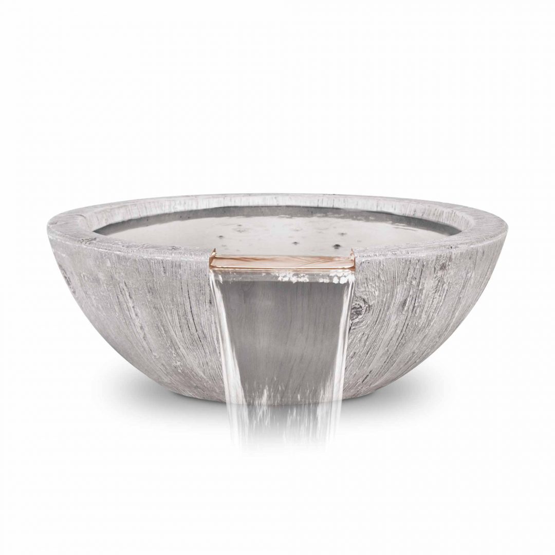 TOP Fires Sedona Wood Grain Water Bowl in GFRC Concrete by The Outdoor Plus - Majestic Fountains