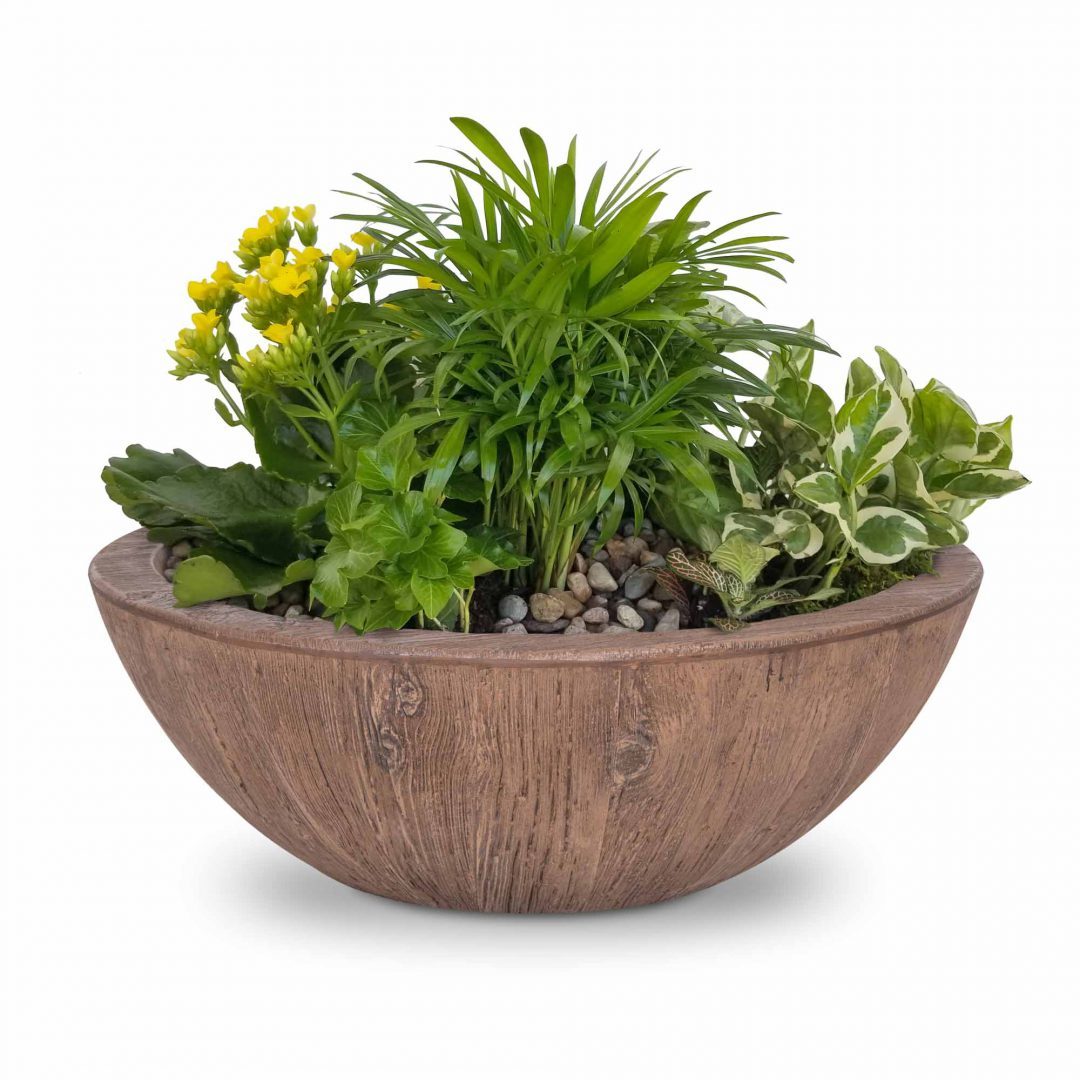 TOP Fires Sedona Wood Grain Planter Bowl in GFRC Concrete by The Outdoor Plus - Majestic Fountains