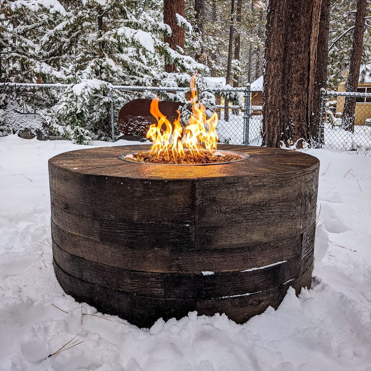 TOP Fires Sequoia 24" Tall Fire Pit in Wood Grain Concrete by The Outdoor Plus - Majestic Fountains