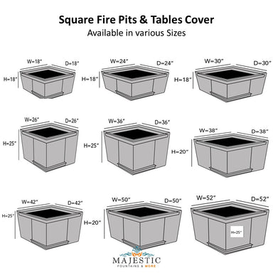 Square Fire Pit Cover in Sizes - Majestic Fountains and More