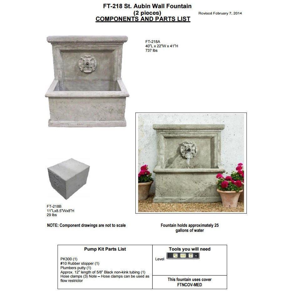 St. Aubin Fountain in Cast Stone by Campania International FT-218 - Majestic Fountains