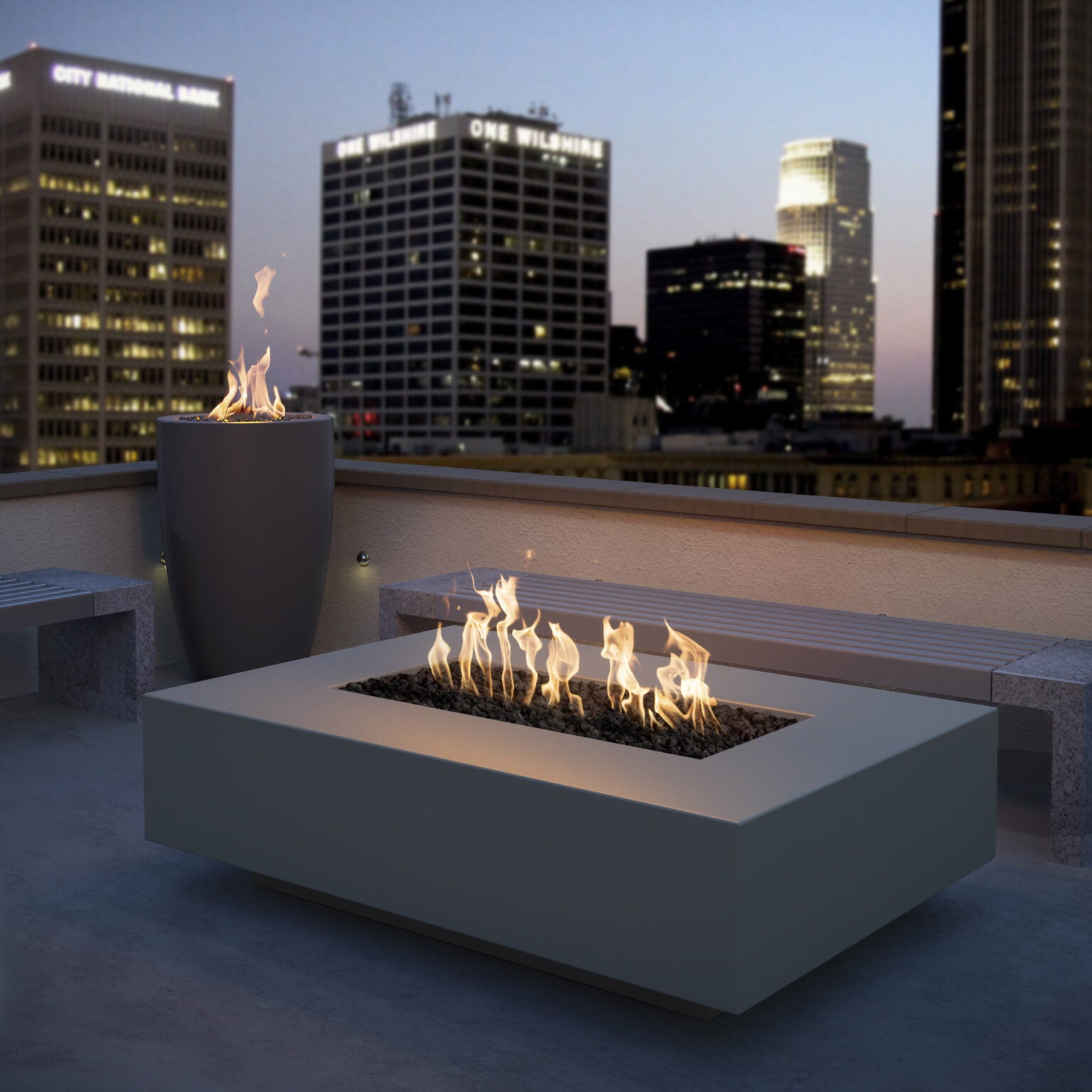 TOP Fires Cabo linear Fire Pit in GFRC Concrete by The Outdoor Plus - Majestic Fountains