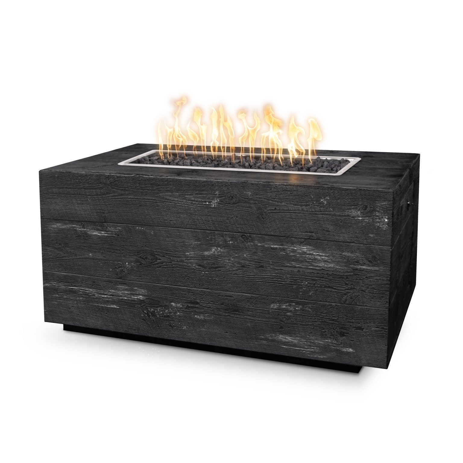 TOP Fires Catalina Rectangle Fire Pit in Wood Grain Concrete by The Outdoor Plus - Majestic Fountains