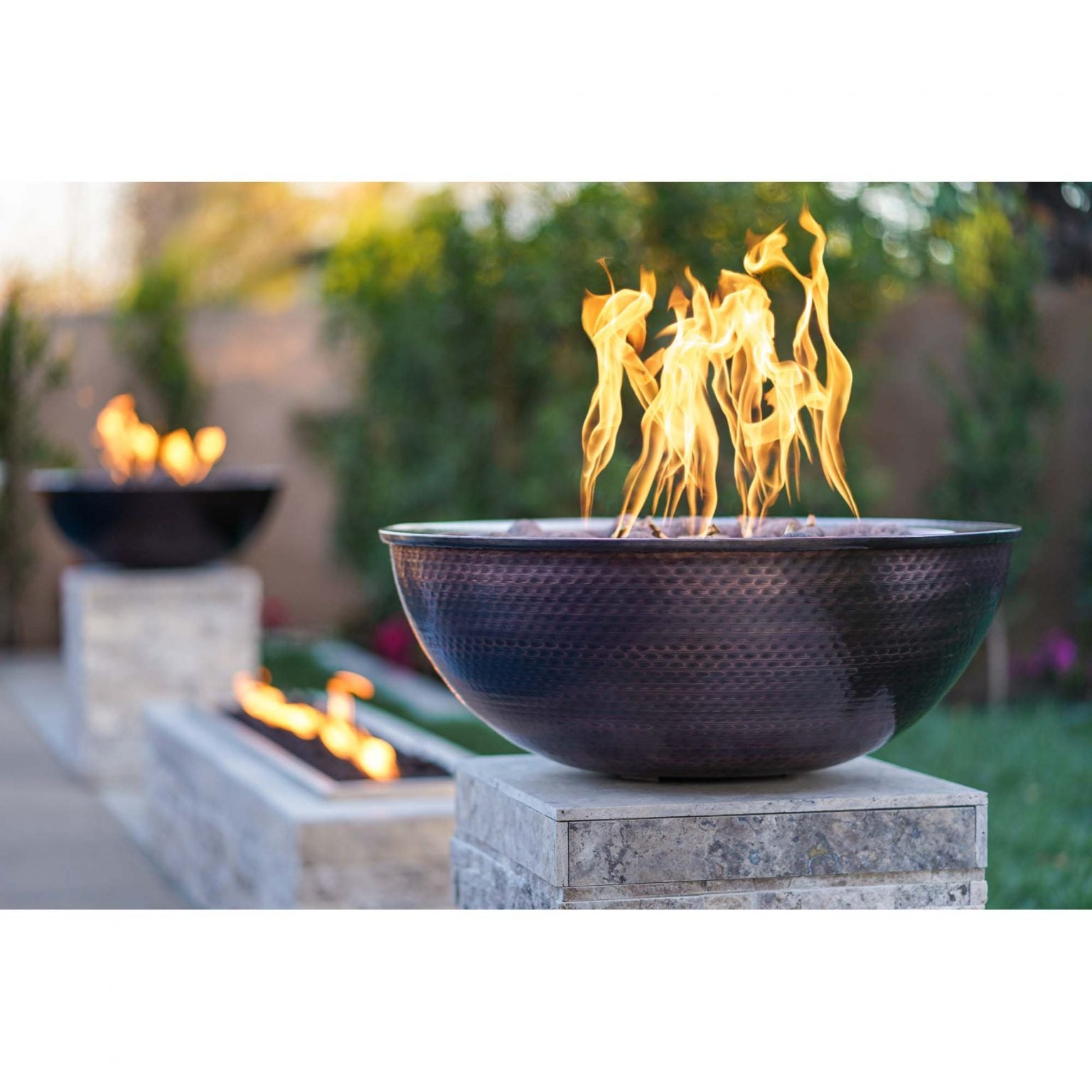 TOP Fires Sedona Round Fire Bowl in Hammered Copper by The Outdoor Plus - Majestic Fountains