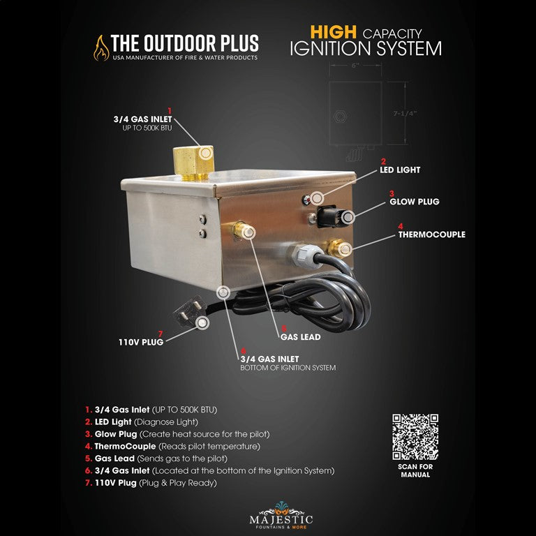 High Capacity 510K BTU – Electronic Ignition System by The Outdoor Plus - Majestic Fountains