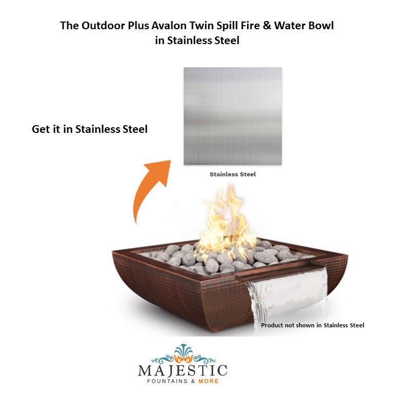 The Outdoor Plus Avalon Wide Spill Fire & Water Bowl in Stainless Steel