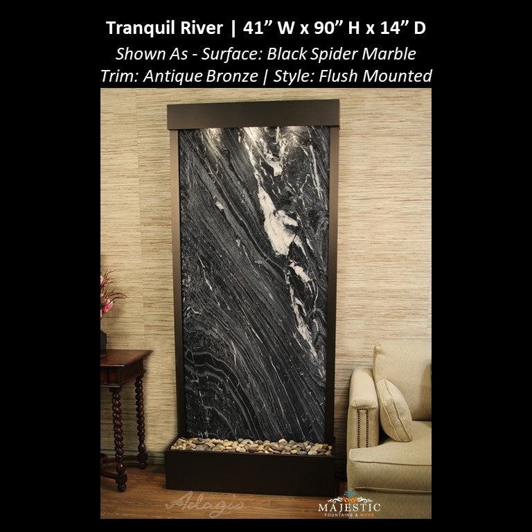 Adagio Tranquil River - Flush Mounted to Rear of the Base 90"H x 41"W - Indoor Floor Fountain - Majestic Fountains