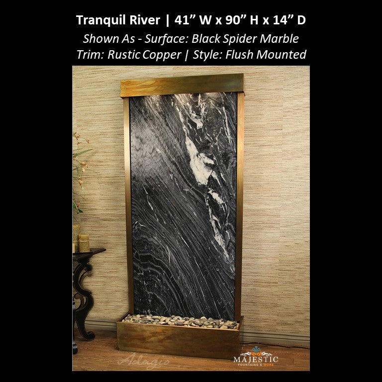 Adagio Tranquil River - Flush Mounted to Rear of the Base 90"H x 41"W - Indoor Floor Fountain - Majestic Fountains