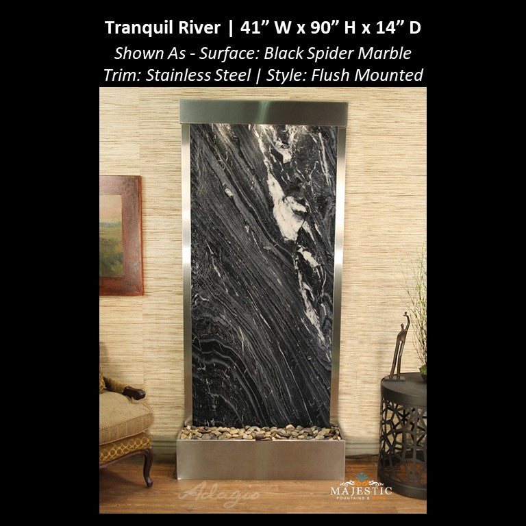 Adagio Tranquil River - Flush Mounted to Rear of the Base 90"H x 41"W - Indoor Floor Fountain - Majestic Fountains