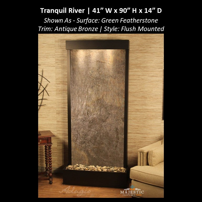 Adagio Tranquil River - Flush Mounted to Rear of the Base 90"H x 41"W - Indoor Floor Fountain - Majestic Fountains